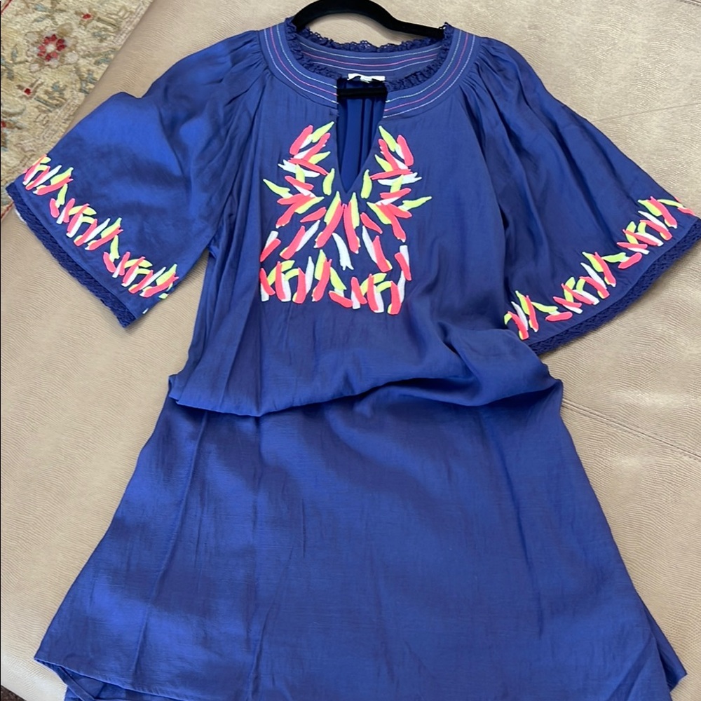Women’s Blue Dress with Colorful Embroidery